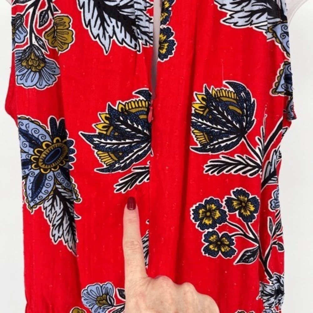 LOFT Petites Red Floral Ruffle Neck Sleeveless Romper Size SP - Picture 13 of 15